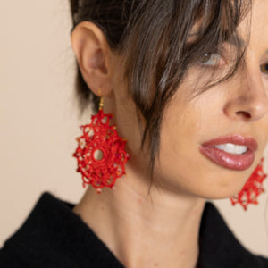 red beaded earrings