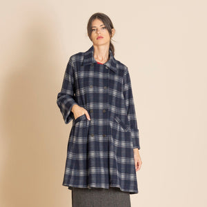 tartan long swing coat