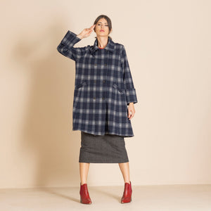 tartan long swing coat