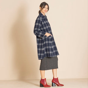 tartan long swing coat