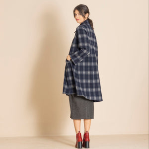 tartan long swing coat