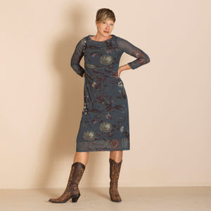 floral mesh ruched tee dress