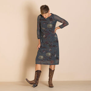 floral mesh ruched tee dress