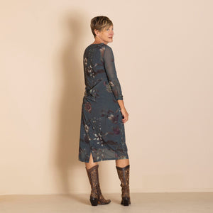 floral mesh ruched tee dress