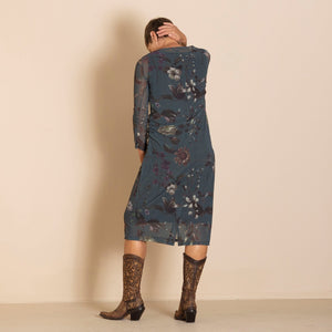 floral mesh ruched tee dress