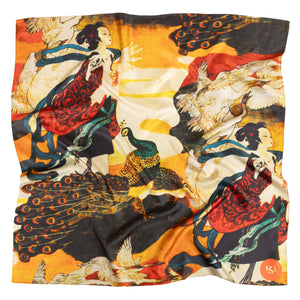 silk scarf - geisha & swans