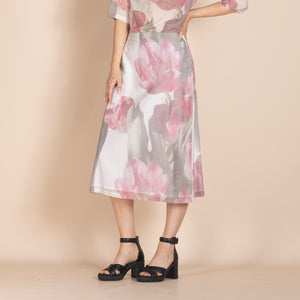 pink tulips a-line skirt