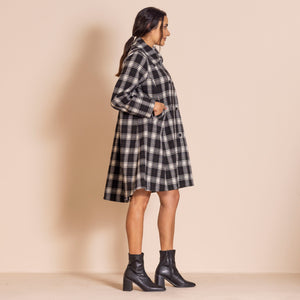 tartan long swing coat