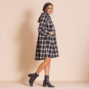 tartan long swing coat