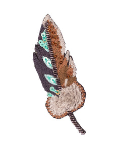 blue bird feather brooch